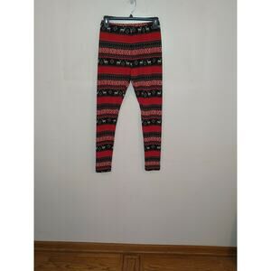 Pink Republic Girls Size Medium Reindeer Heart Print Leggings Pants Red/ Black